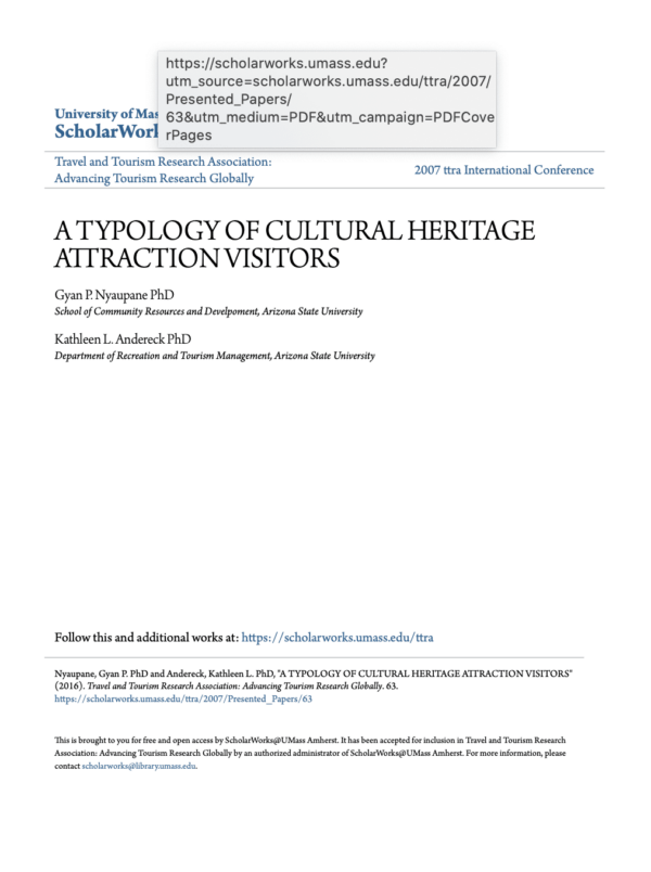 A TYPOLOGY OF CULTURAL HERITAGE ATTRACTION VISITORS